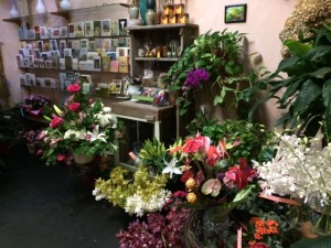 shop view with cards and arrangement