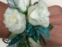 Blue and White Wrist Corsage