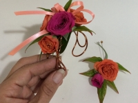 Orange and Pink Wrist Corsage and Boutonnier